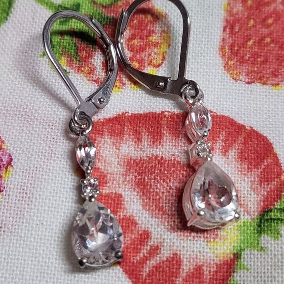 White Topaz Sterling Silver Drop Earrings - Picture 1 of 7